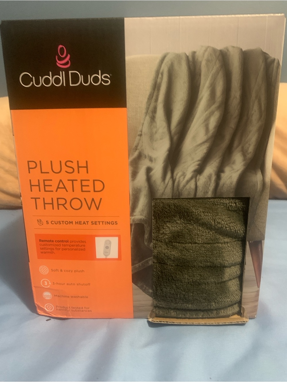 Cuddl Duds Plush Heated Throw - Olive NEW